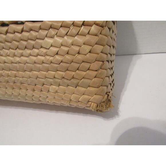 Vintage Mexican Woven Straw Purse Raffia Flowers Leather Straps Basket Box - Picture 9 of 10
